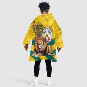 Happy Togo Independence Day Kid Wearable Blanket Hoodie Lion With Coat Of Arms - Kente Pattern