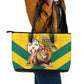 Happy Togo Independence Day Leather Tote Bag Lion With Coat Of Arms - Kente Pattern