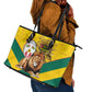 Happy Togo Independence Day Leather Tote Bag Lion With Coat Of Arms - Kente Pattern