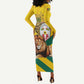 Happy Togo Independence Day Long Sleeve Bodycon Dress Lion With Coat Of Arms - Kente Pattern LT15