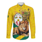 Happy Togo Independence Day Long Sleeve Button Shirt Lion With Coat Of Arms - Kente Pattern
