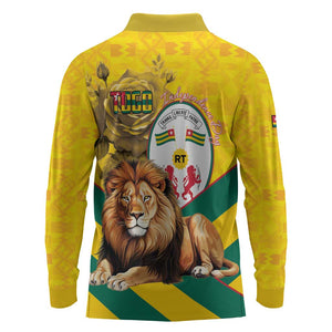 Happy Togo Independence Day Long Sleeve Polo Shirt Lion With Coat Of Arms - Kente Pattern