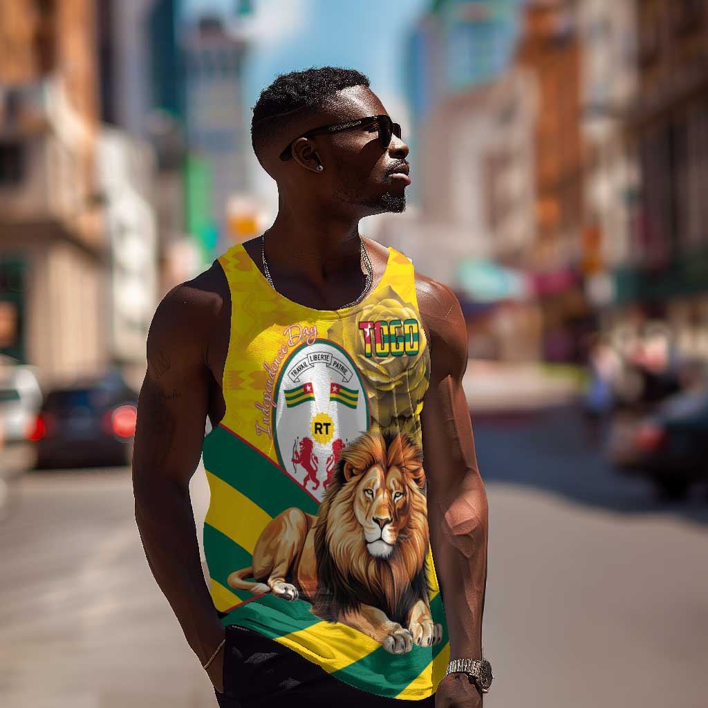 Happy Togo Independence Day Men Tank Top Lion With Coat Of Arms - Kente Pattern