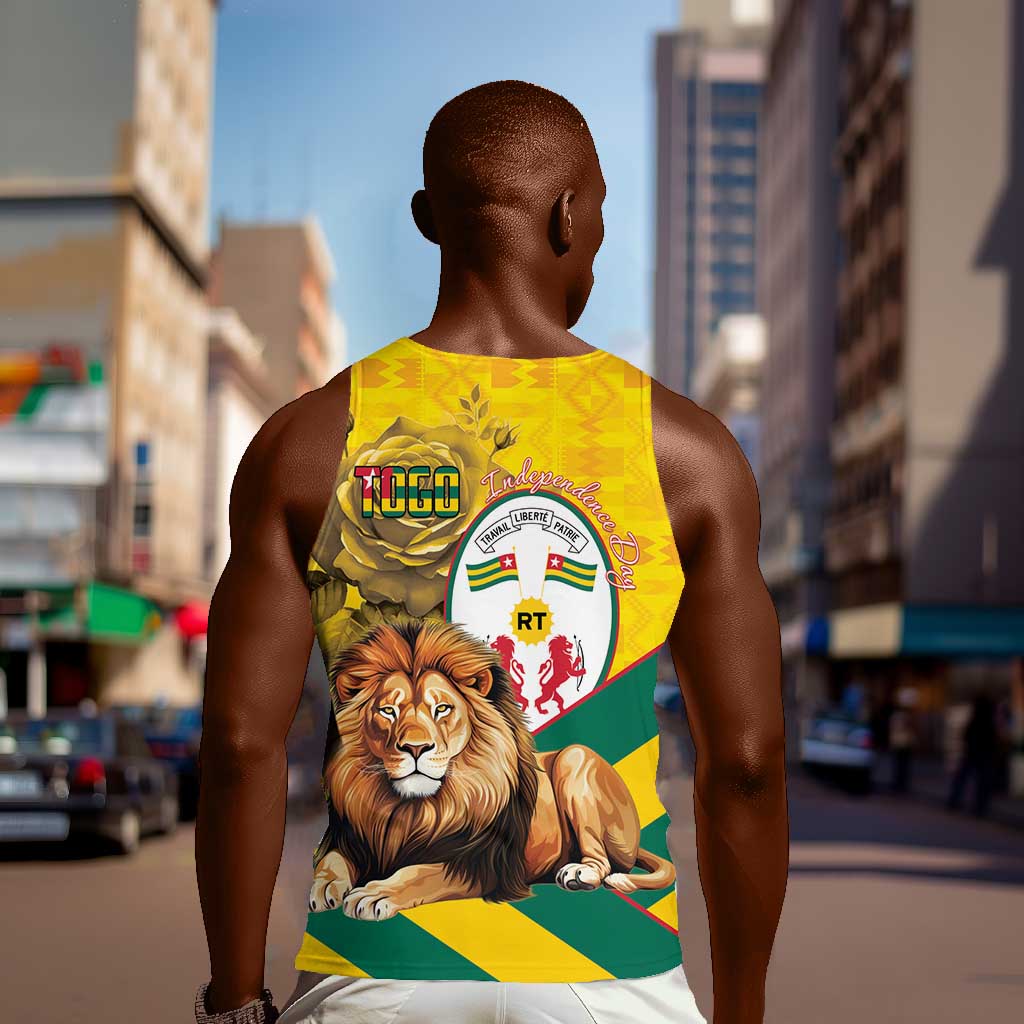 Happy Togo Independence Day Men Tank Top Lion With Coat Of Arms - Kente Pattern
