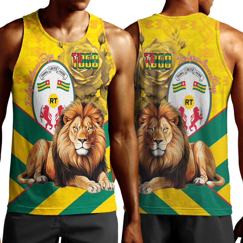 Happy Togo Independence Day Men Tank Top Lion With Coat Of Arms - Kente Pattern