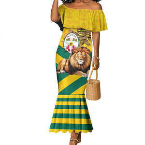 Happy Togo Independence Day Mermaid Dress Lion With Coat Of Arms - Kente Pattern