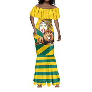 Happy Togo Independence Day Mermaid Dress Lion With Coat Of Arms - Kente Pattern