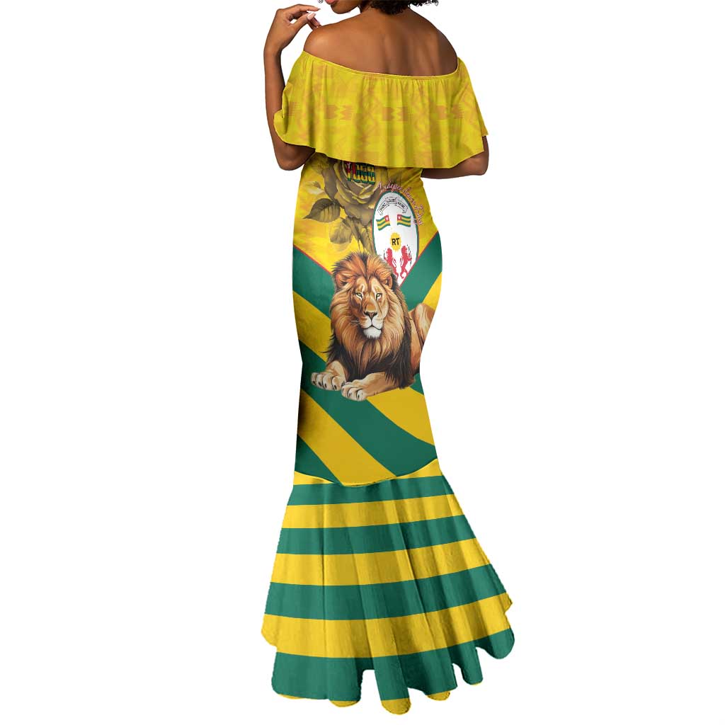 Happy Togo Independence Day Mermaid Dress Lion With Coat Of Arms - Kente Pattern