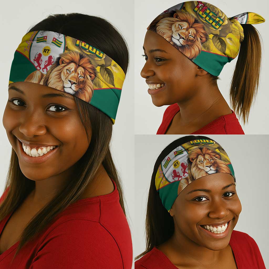 Happy Togo Independence Day Neck Gaiter Lion With Coat Of Arms - Kente Pattern - African Pride