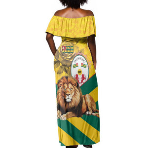 Happy Togo Independence Day Off Shoulder Maxi Dress Lion With Coat Of Arms - Kente Pattern