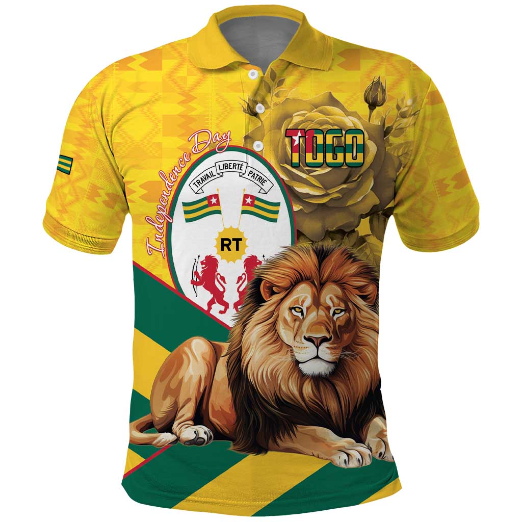 Happy Togo Independence Day Polo Shirt Lion With Coat Of Arms - Kente Pattern