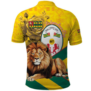 Happy Togo Independence Day Polo Shirt Lion With Coat Of Arms - Kente Pattern