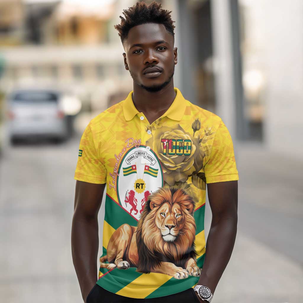 Happy Togo Independence Day Polo Shirt Lion With Coat Of Arms - Kente Pattern