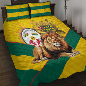 Happy Togo Independence Day Quilt Bed Set Lion With Coat Of Arms - Kente Pattern