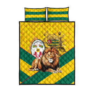 Happy Togo Independence Day Quilt Bed Set Lion With Coat Of Arms - Kente Pattern