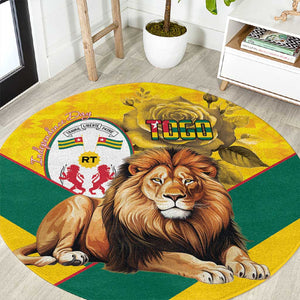 Happy Togo Independence Day Round Carpet Lion With Coat Of Arms - Kente Pattern