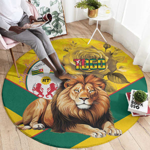 Happy Togo Independence Day Round Carpet Lion With Coat Of Arms - Kente Pattern