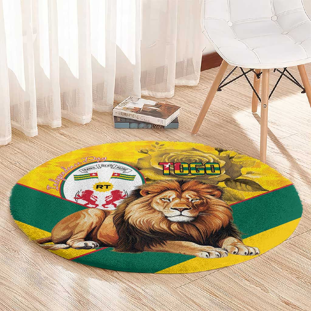 Happy Togo Independence Day Round Carpet Lion With Coat Of Arms - Kente Pattern