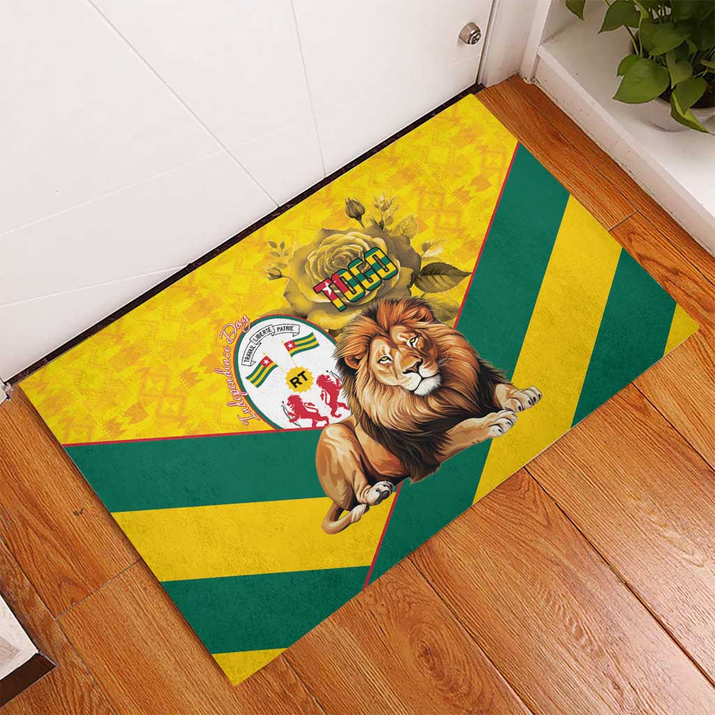 Happy Togo Independence Day Rubber Doormat Lion With Coat Of Arms - Kente Pattern