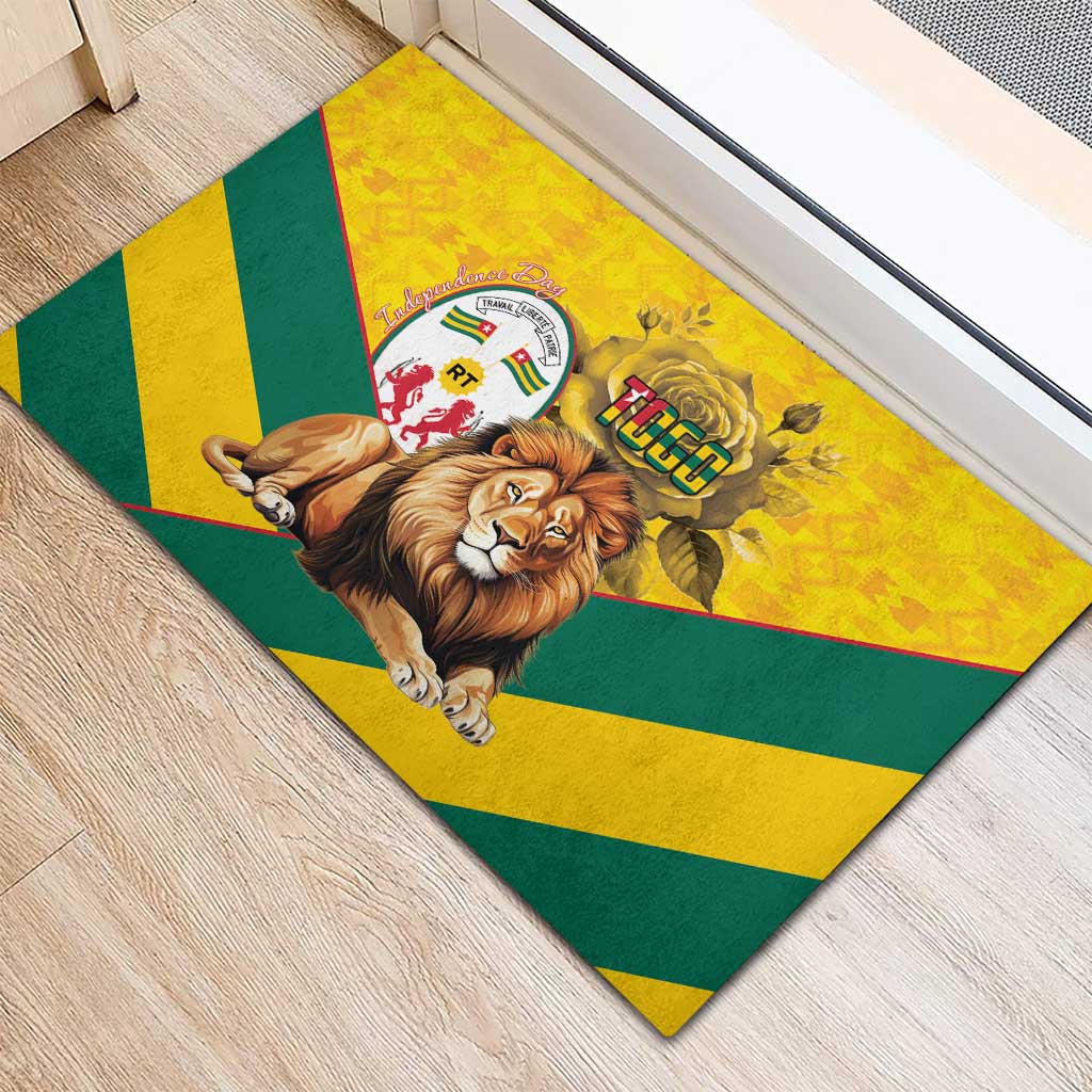 Happy Togo Independence Day Rubber Doormat Lion With Coat Of Arms - Kente Pattern