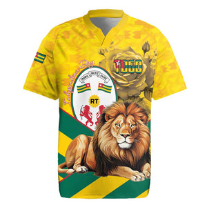 Happy Togo Independence Day Rugby Jersey Lion With Coat Of Arms - Kente Pattern