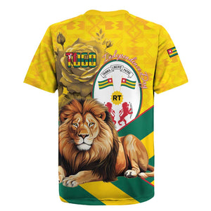 Happy Togo Independence Day Rugby Jersey Lion With Coat Of Arms - Kente Pattern