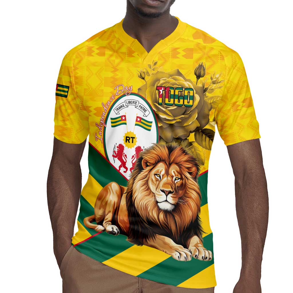Happy Togo Independence Day Rugby Jersey Lion With Coat Of Arms - Kente Pattern