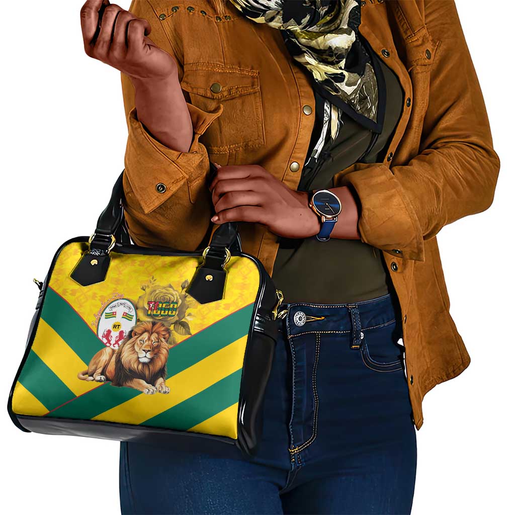Happy Togo Independence Day Shoulder Handbag Lion With Coat Of Arms - Kente Pattern