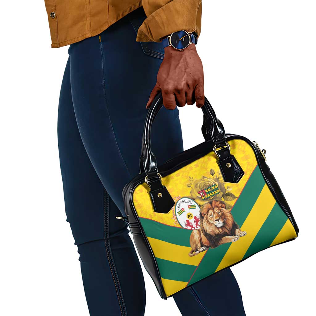 Happy Togo Independence Day Shoulder Handbag Lion With Coat Of Arms - Kente Pattern