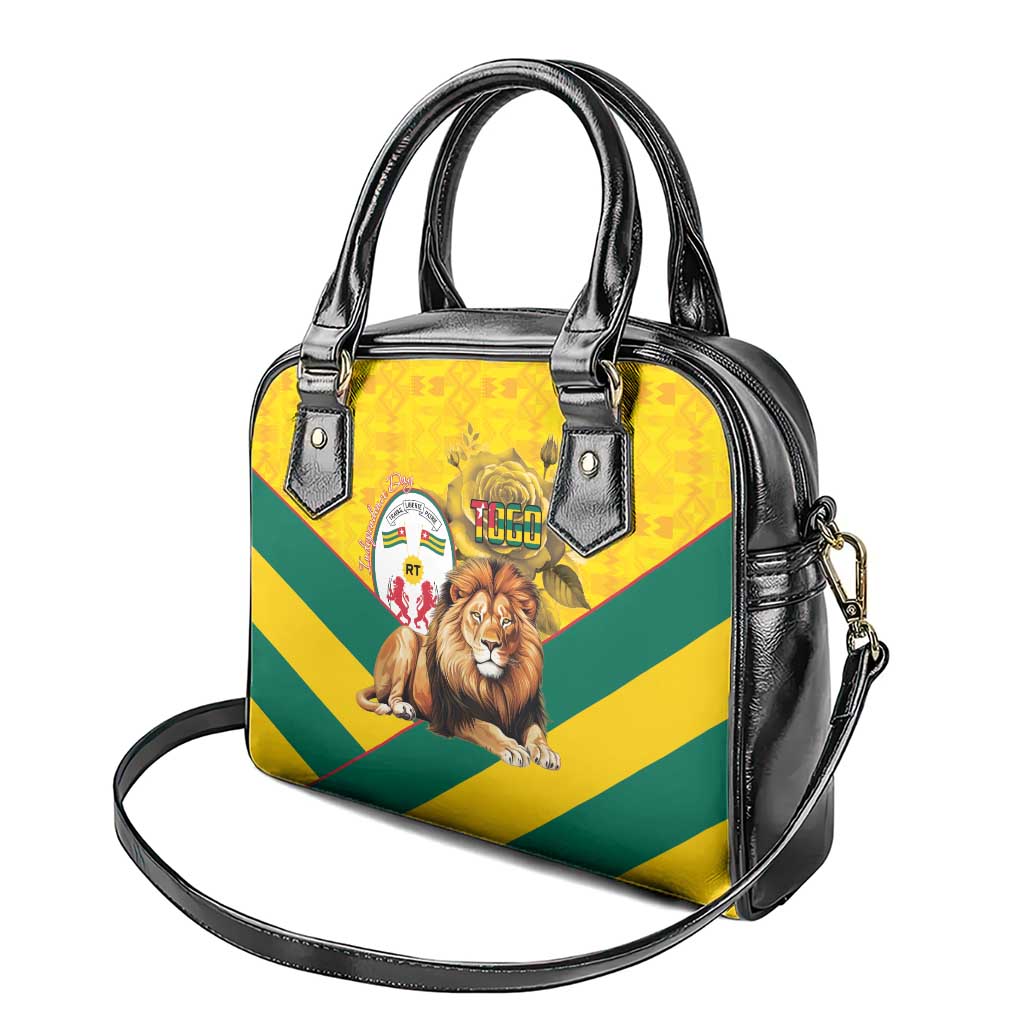Happy Togo Independence Day Shoulder Handbag Lion With Coat Of Arms - Kente Pattern