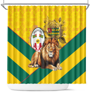 Happy Togo Independence Day Shower Curtain Lion With Coat Of Arms - Kente Pattern