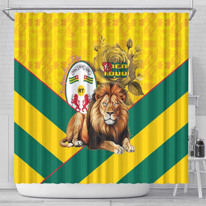 Happy Togo Independence Day Shower Curtain Lion With Coat Of Arms - Kente Pattern