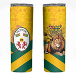 Happy Togo Independence Day Skinny Tumbler Lion With Coat Of Arms - Kente Pattern