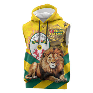 Happy Togo Independence Day Sleeveless Hoodie Lion With Coat Of Arms - Kente Pattern - African Pride