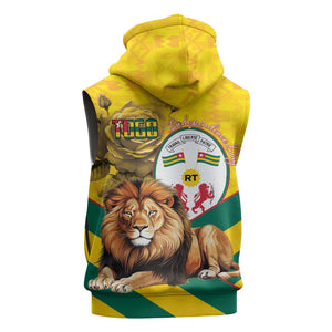 Happy Togo Independence Day Sleeveless Hoodie Lion With Coat Of Arms - Kente Pattern - African Pride