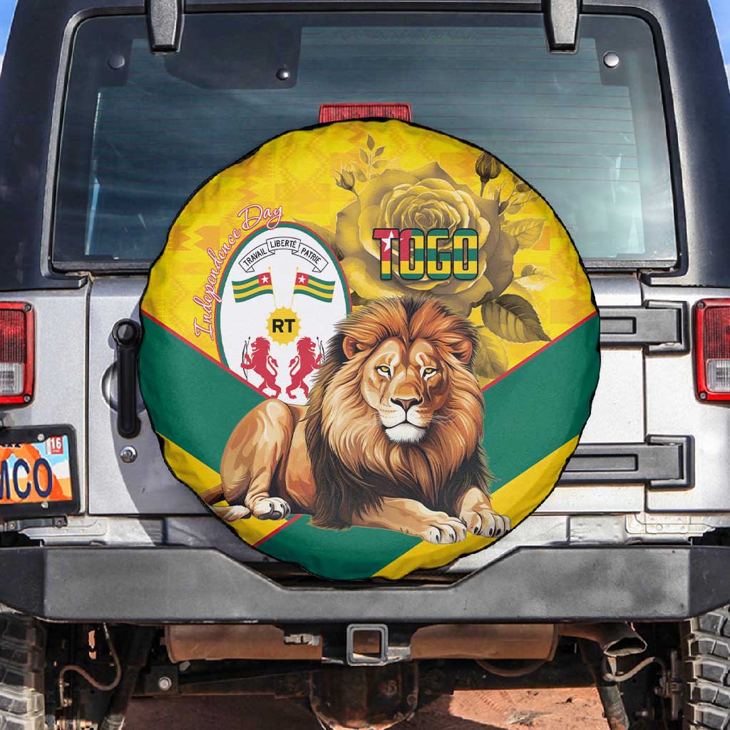 Happy Togo Independence Day Spare Tire Cover Lion With Coat Of Arms - Kente Pattern