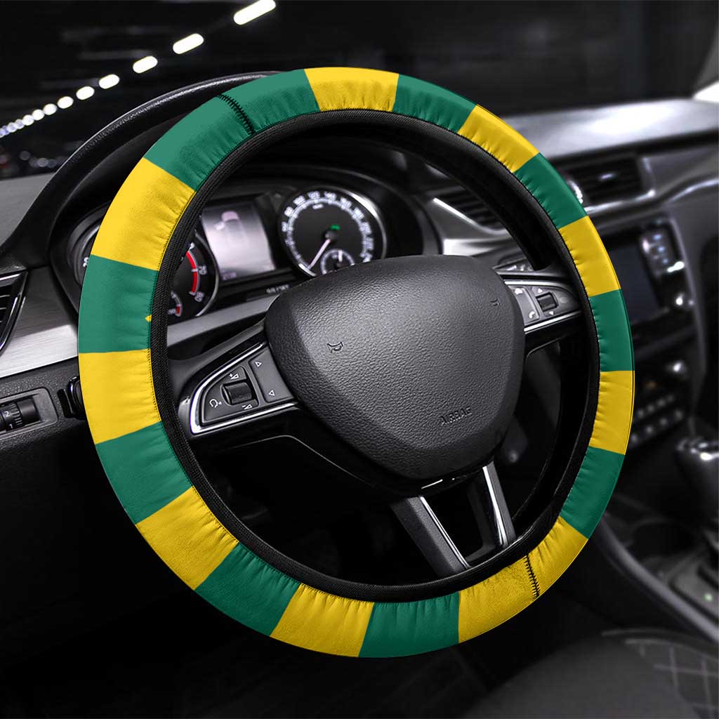 Happy Togo Independence Day Steering Wheel Cover Lion With Coat Of Arms - Kente Pattern