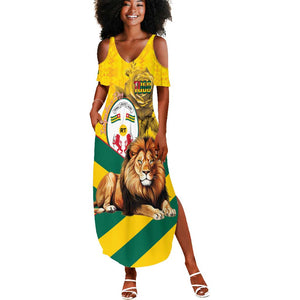 Happy Togo Independence Day Summer Maxi Dress Lion With Coat Of Arms - Kente Pattern