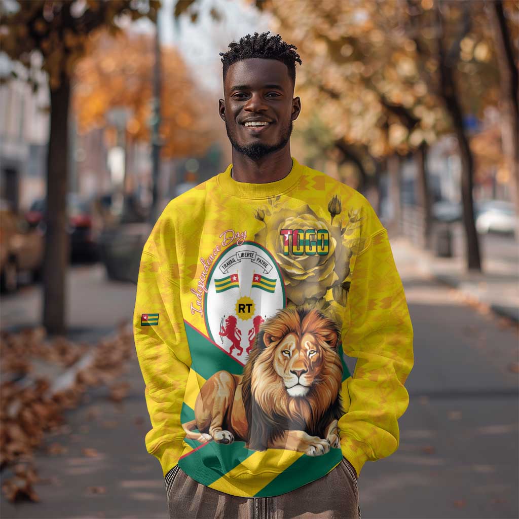 Happy Togo Independence Day Sweatshirt Lion With Coat Of Arms - Kente Pattern