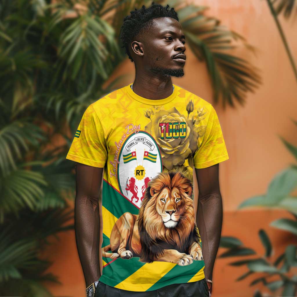 Happy Togo Independence Day T shirt Lion With Coat Of Arms - Kente Pattern