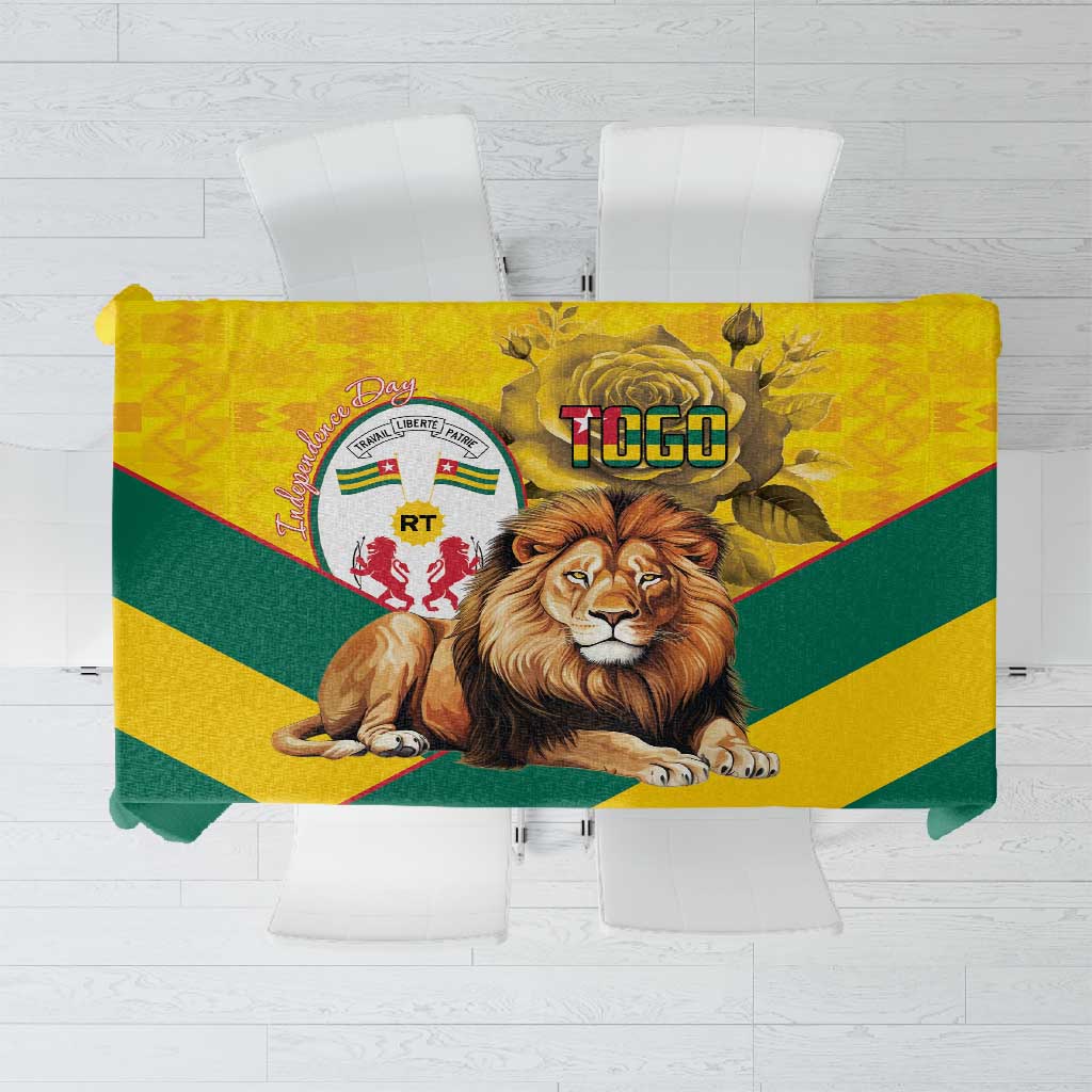 Happy Togo Independence Day Tablecloth Lion With Coat Of Arms - Kente Pattern