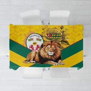 Happy Togo Independence Day Tablecloth Lion With Coat Of Arms - Kente Pattern