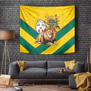 Happy Togo Independence Day Tapestry Lion With Coat Of Arms - Kente Pattern