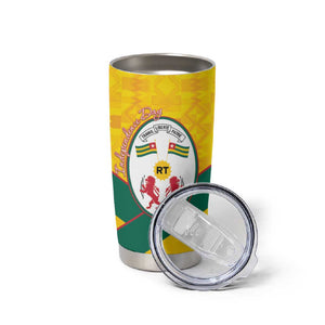 Happy Togo Independence Day Tumbler Cup Lion With Coat Of Arms - Kente Pattern