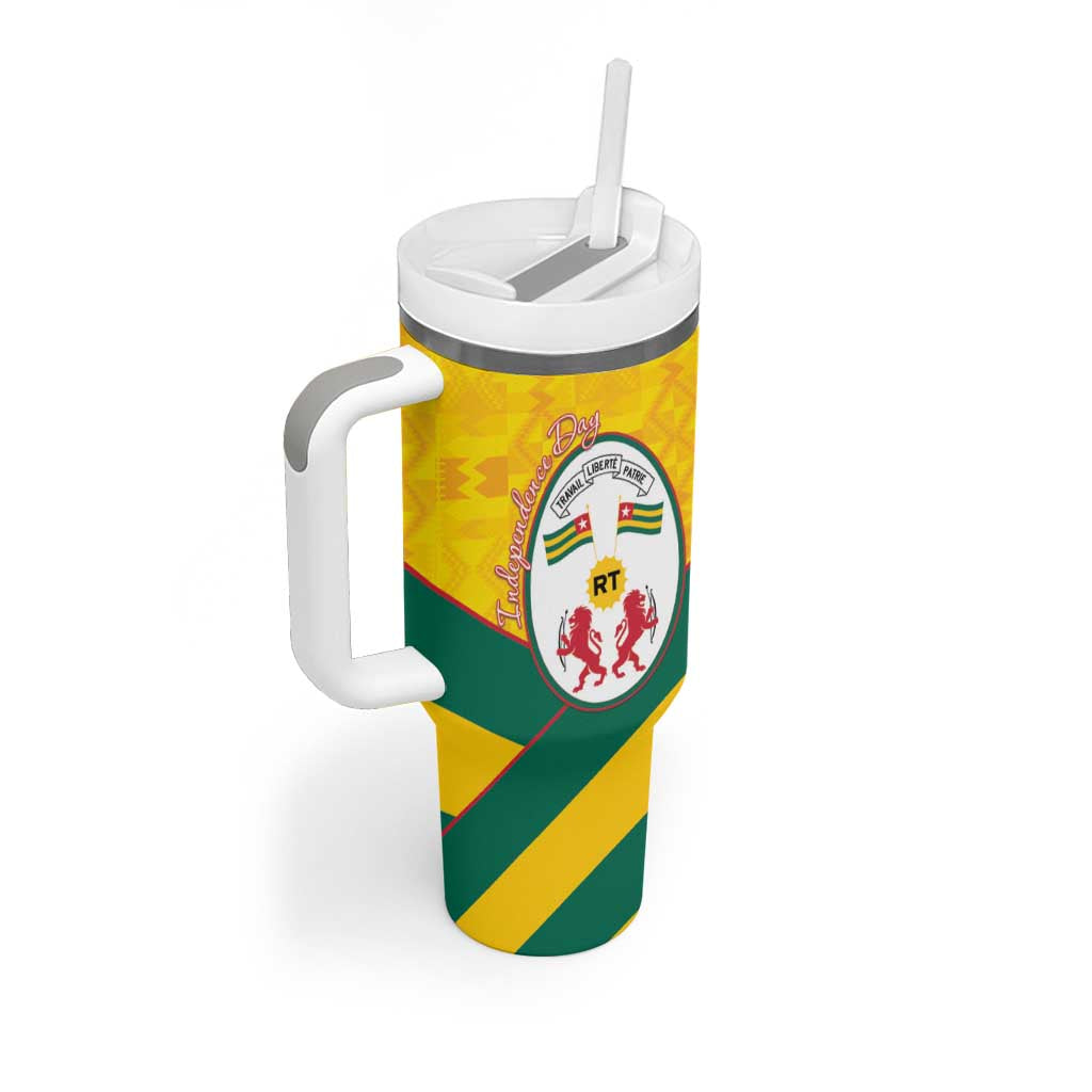 Happy Togo Independence Day Tumbler With Handle Lion With Coat Of Arms - Kente Pattern