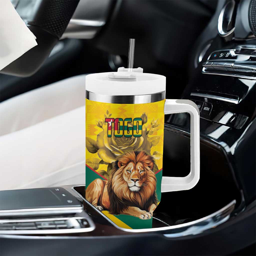 Happy Togo Independence Day Tumbler With Handle Lion With Coat Of Arms - Kente Pattern