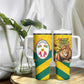 Happy Togo Independence Day Tumbler With Handle Lion With Coat Of Arms - Kente Pattern