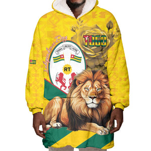 Happy Togo Independence Day Wearable Blanket Hoodie Lion With Coat Of Arms - Kente Pattern