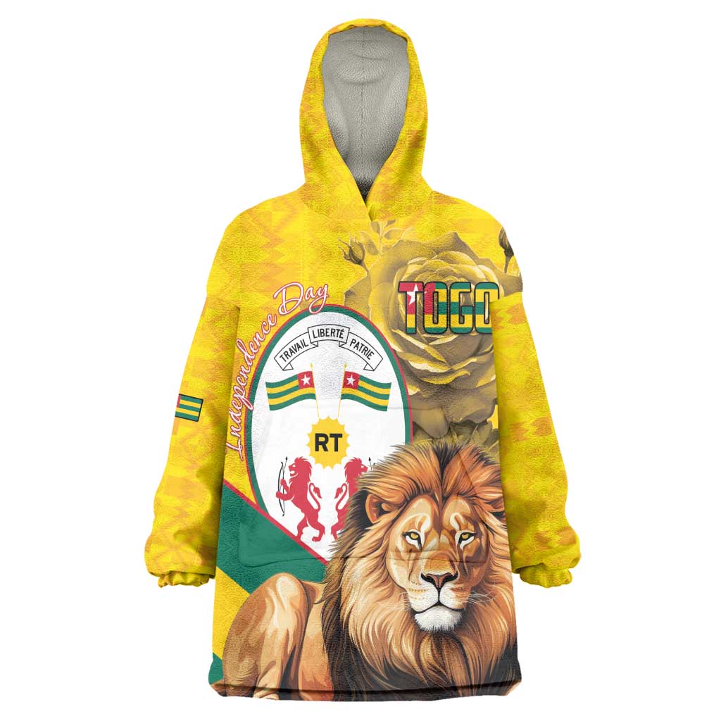 Happy Togo Independence Day Wearable Blanket Hoodie Lion With Coat Of Arms - Kente Pattern