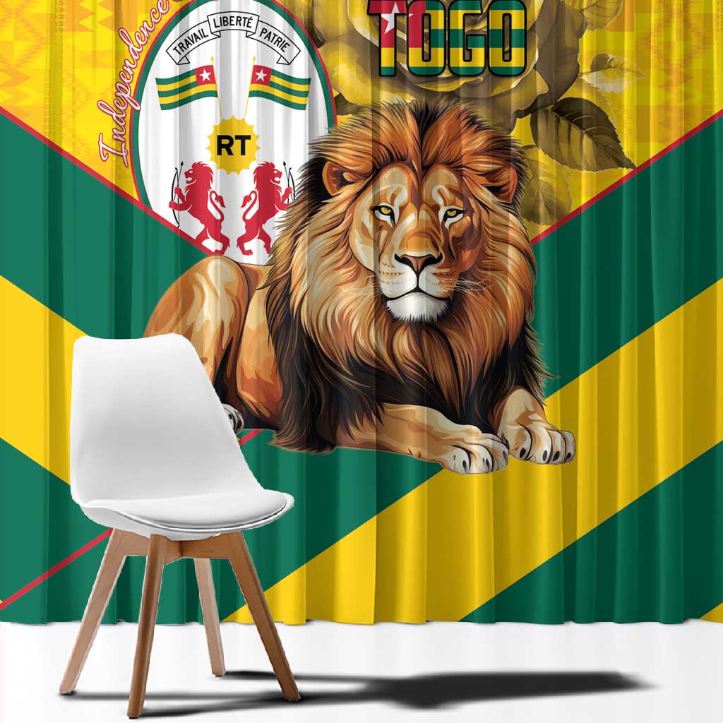 Happy Togo Independence Day Window Curtain Lion With Coat Of Arms - Kente Pattern
